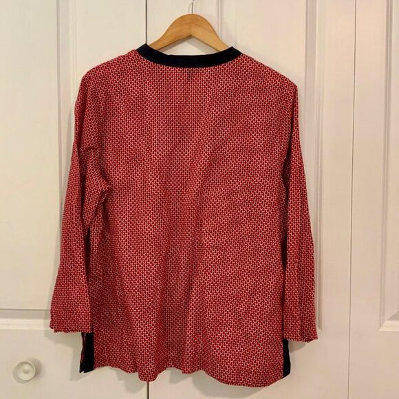 Talbots Red Blue Embroidered Cotton Popover Tunic Top Size 1X - Picture 5 of 9
